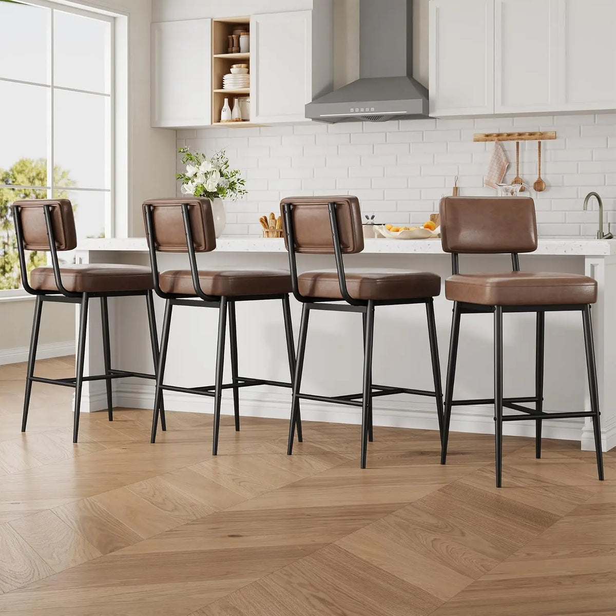 HiMISS Faux Leather Bar Stools With Back And Metal Legs