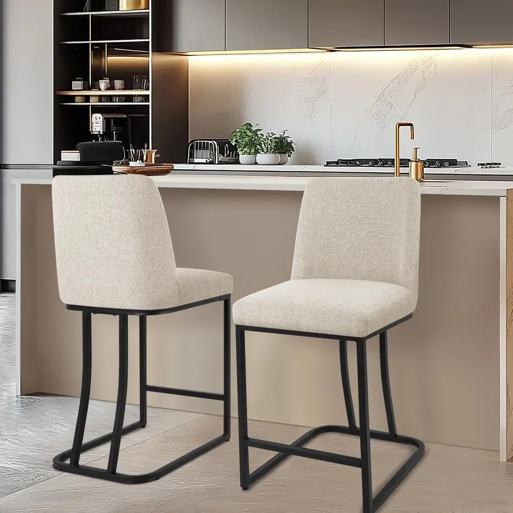 Counter Height Upholstered Bar Stools Set of Four Metal Frame