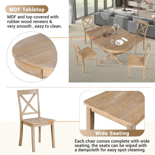 Natural Wood Round Dining Table Set With Four Chairs