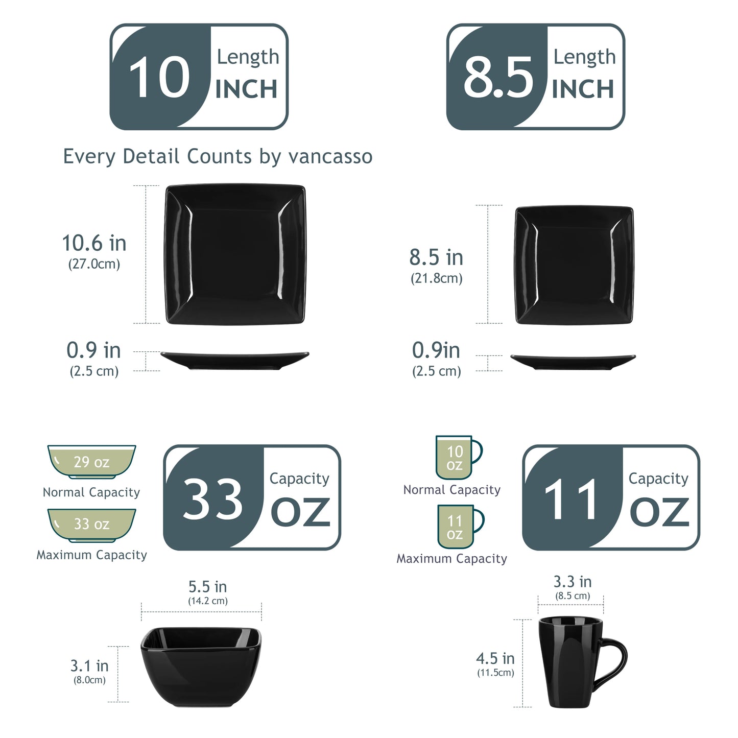 Malacasa Square Ceramic Porcelain Dinnerware Set Plates Bowls Mugs