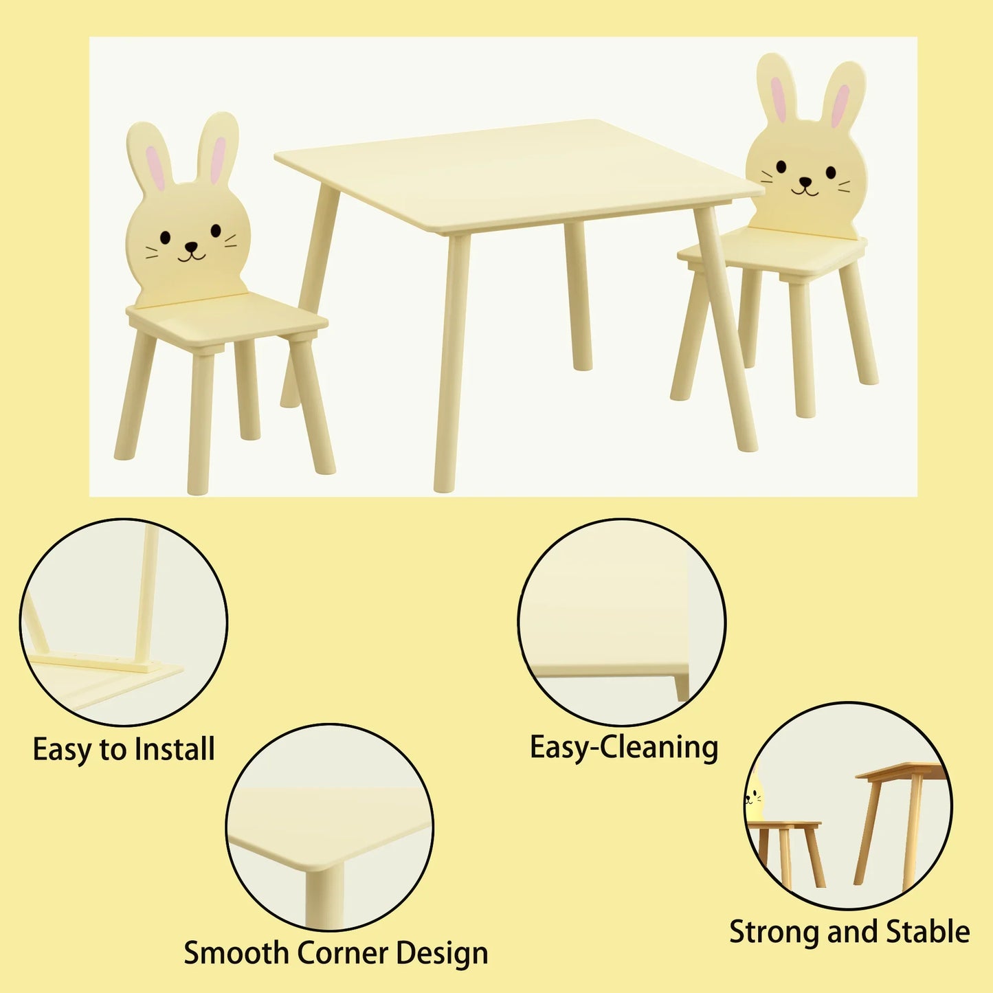 Kids Bunny Table and Chair Set for Toddlers Wooden Design