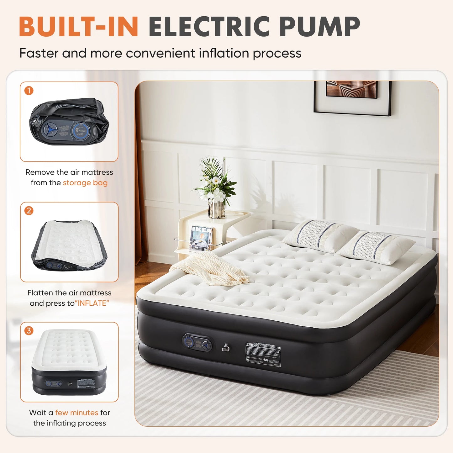 MCQ Air Mattress With Built In Pump Non Slip Bottom