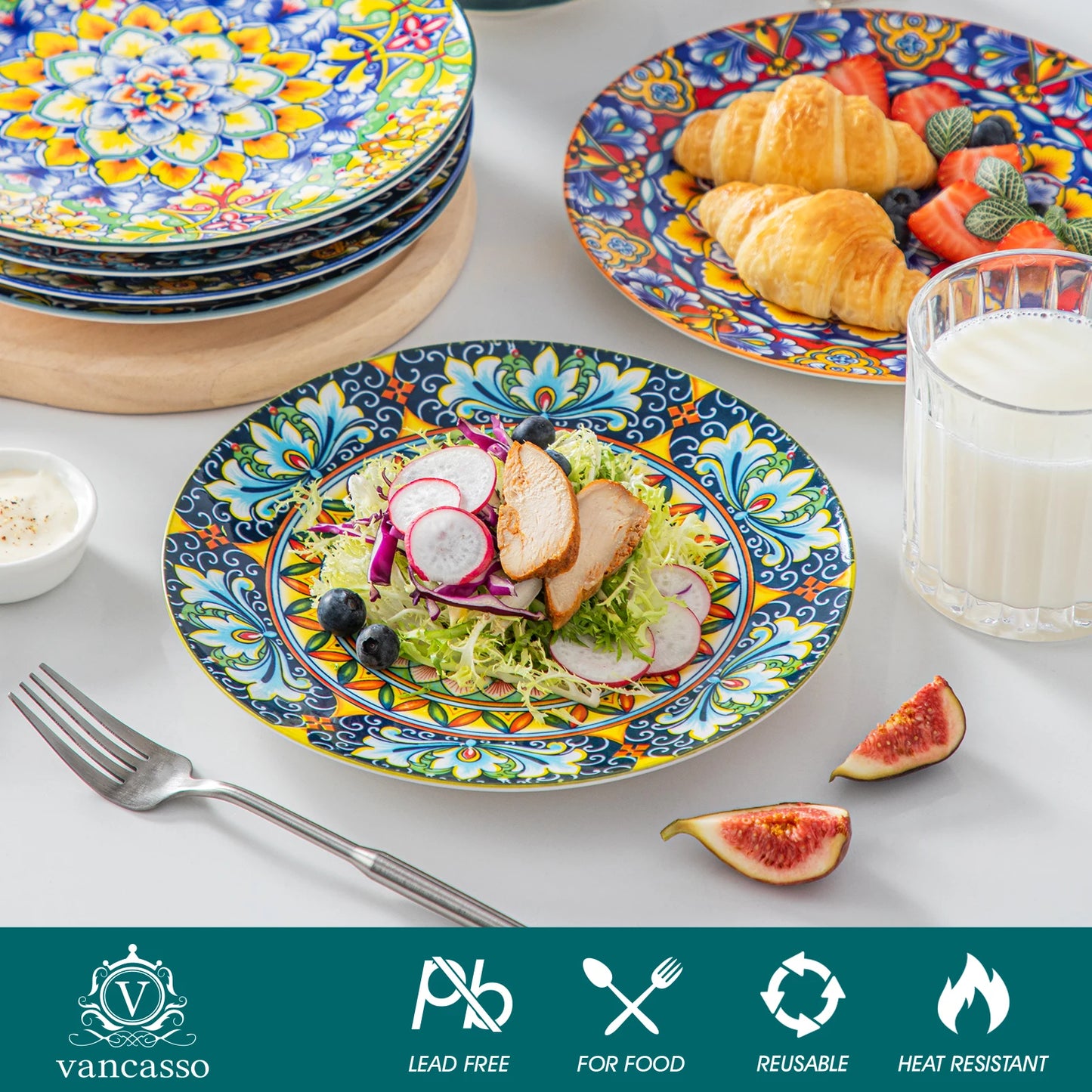 Vancasso Bohemian Style Floral Porcelain Dinner Plate Set