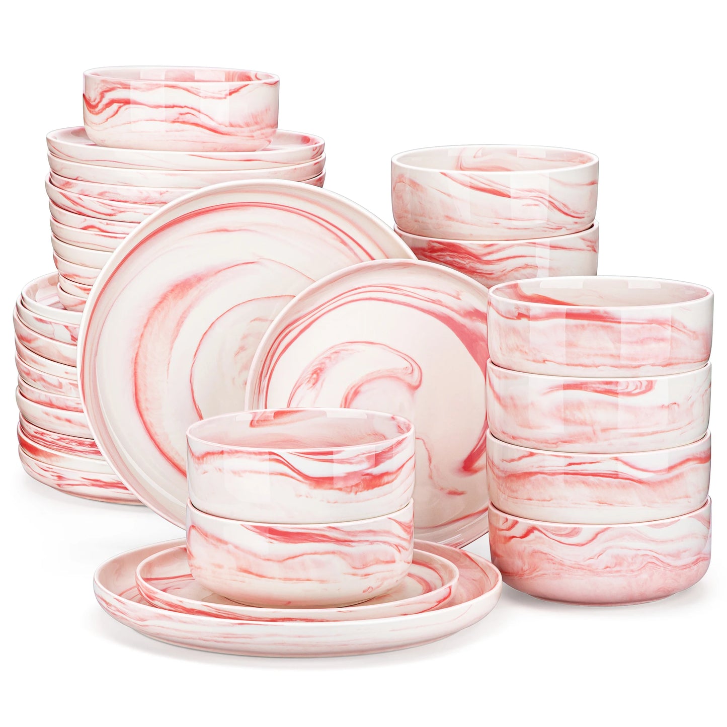 Malacasa Ceramic Dinnerware Set Round Porcelain Plates And Bowls