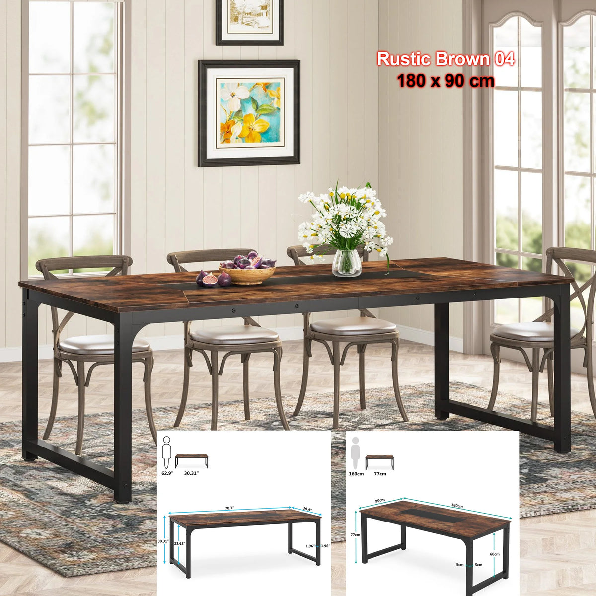 Tribesigns Industrial Rectangular Wood Dining Table For Kitchen