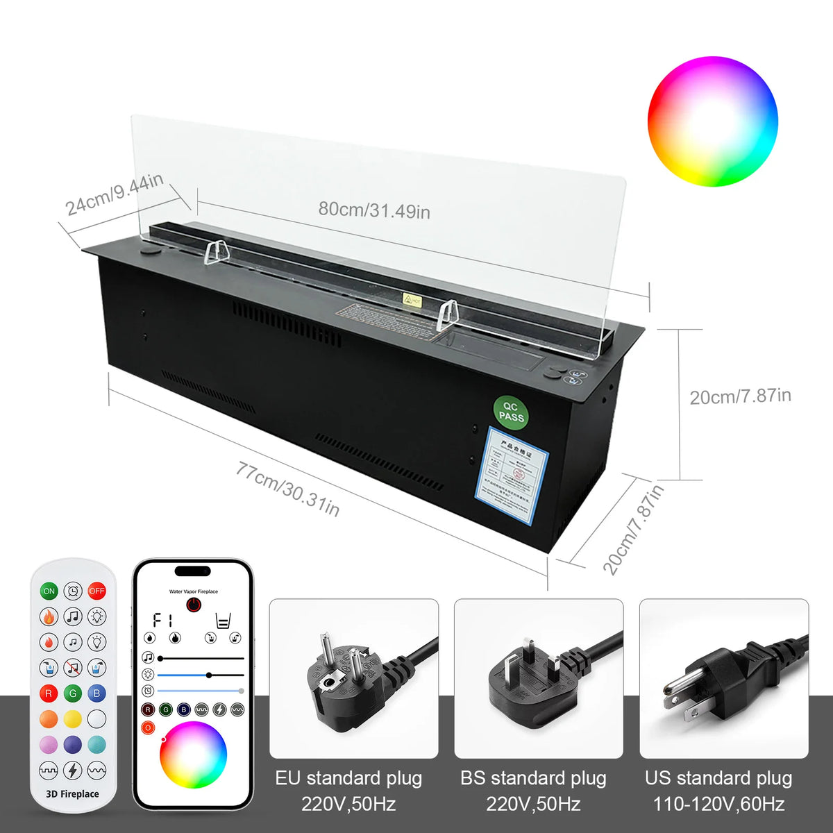 AFLYEVER 3D LED Water Vapor Electric Fireplace With Remote Control