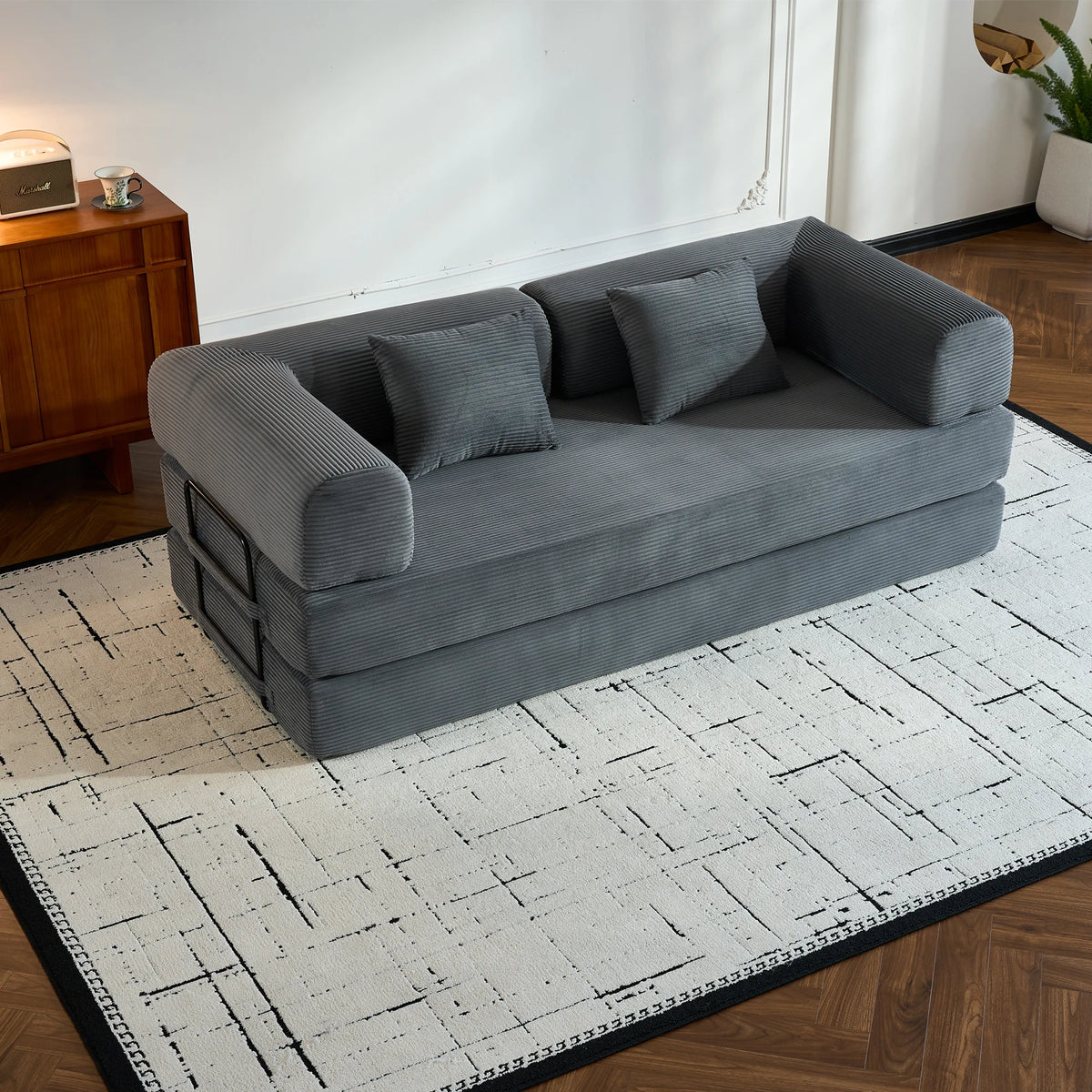 THOLASIS Folding Convertible Sofa Bed Oversized Corduroy Futon Floor Couch