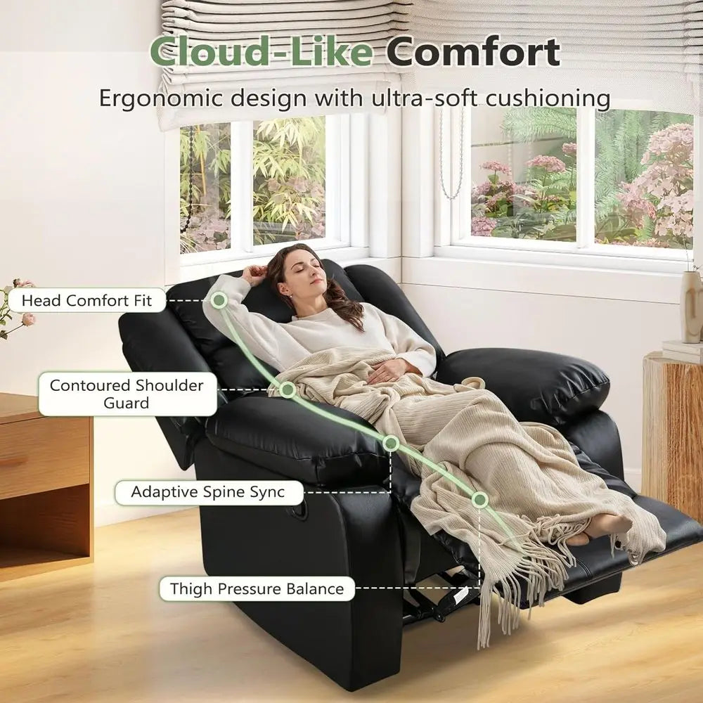 Overstuffed Arm And Back Recliner Chair With Manual Recline Leather