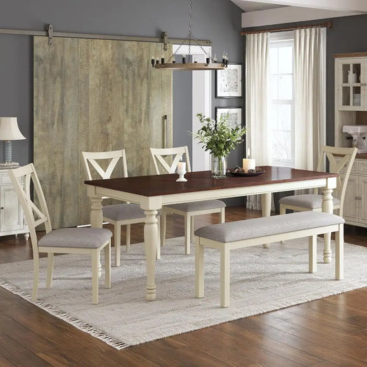 Ticify 6-Piece Armhouse Dining Table Set With Solid Rubberwood Legs