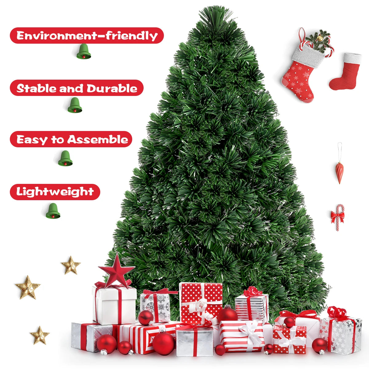MULTIGOT Pre Lit Fiber Optic Artificial Christmas Tree With Stand