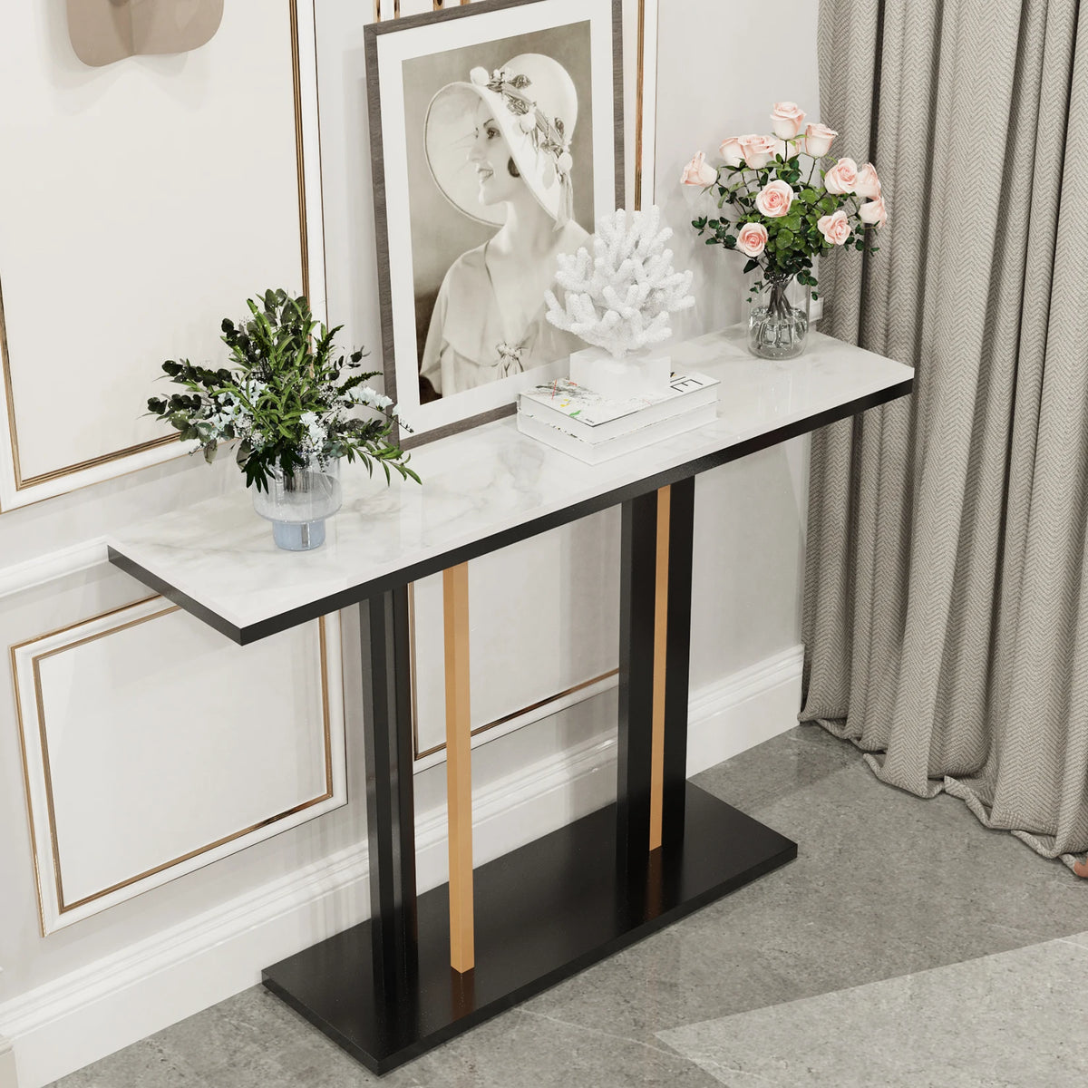 Wisfor Modern Console Table with Stone Top and Pedestal Base