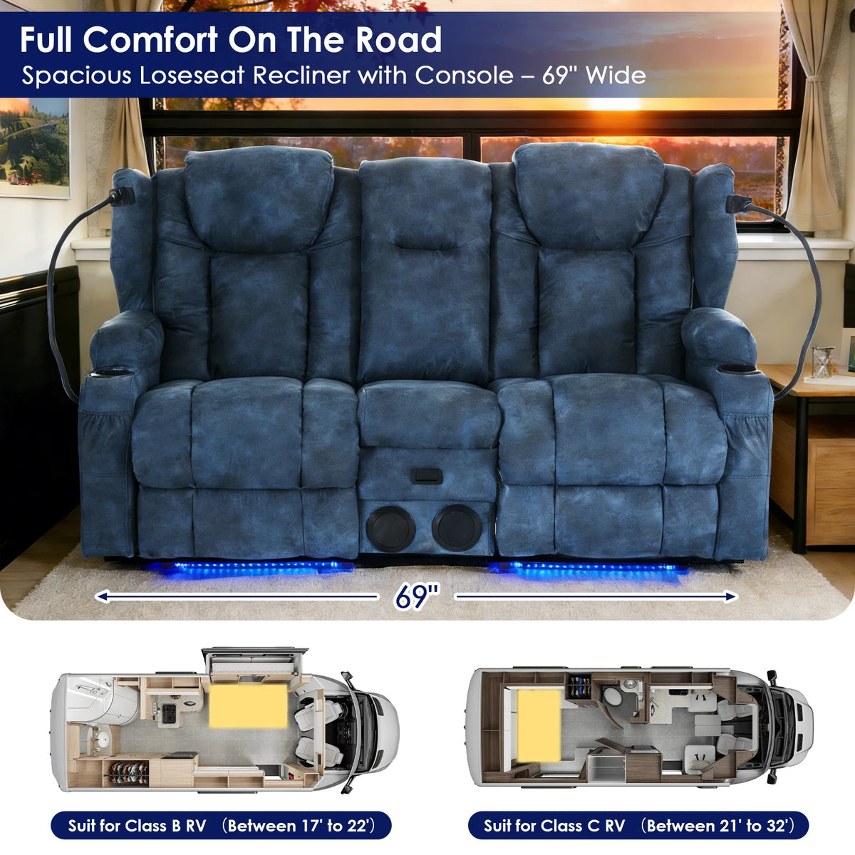 Manual Recliner Sofa With Massage Heating And Bluetooth Console