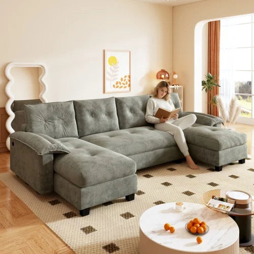 U Shaped Sleeper Sofa With Pullout Bed USB Ports Premium