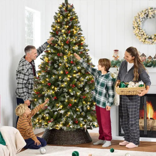 Pre Lit Pre Decorated Flocked Christmas Tree With Pine Cones
