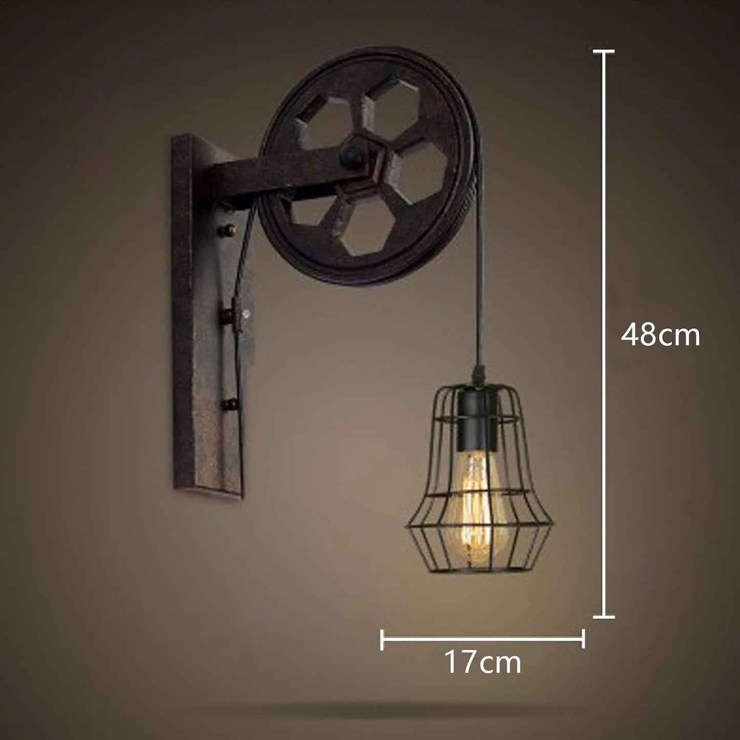 Bymaocar Industrial Wall Sconce Lift Pulley Lamp With Iron Cage