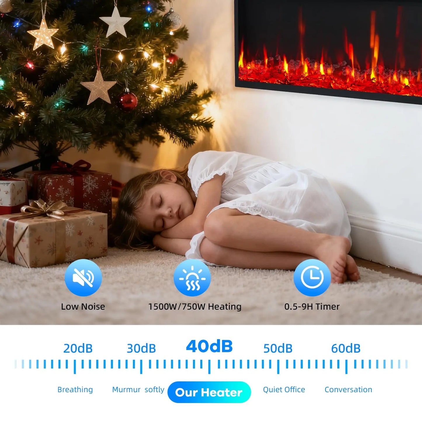Adoolla Ultra Slim Electric Fireplace Heater With Remote And Thermostat