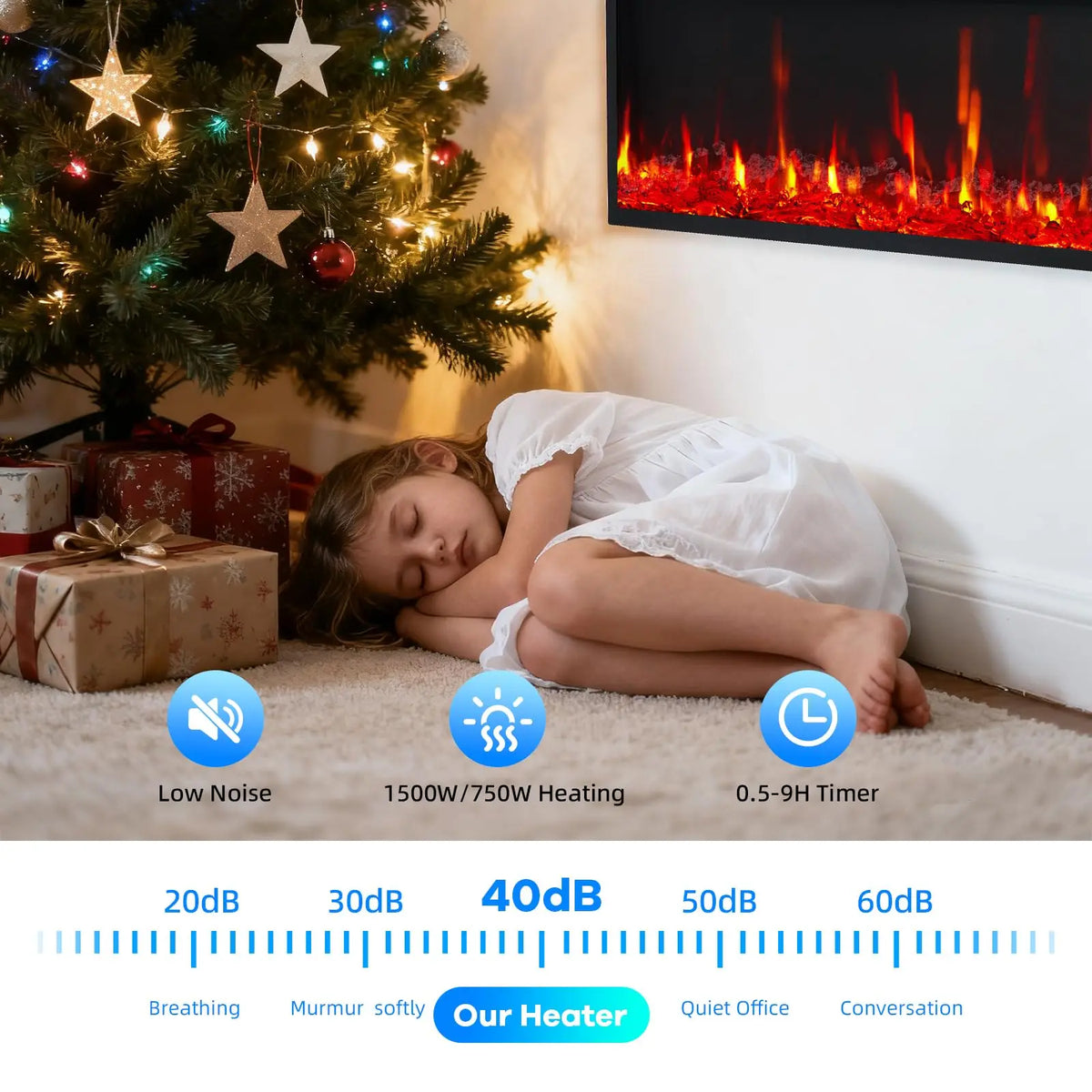 Adoolla Wall Mounted Electric Fireplace Heater With Remote Control