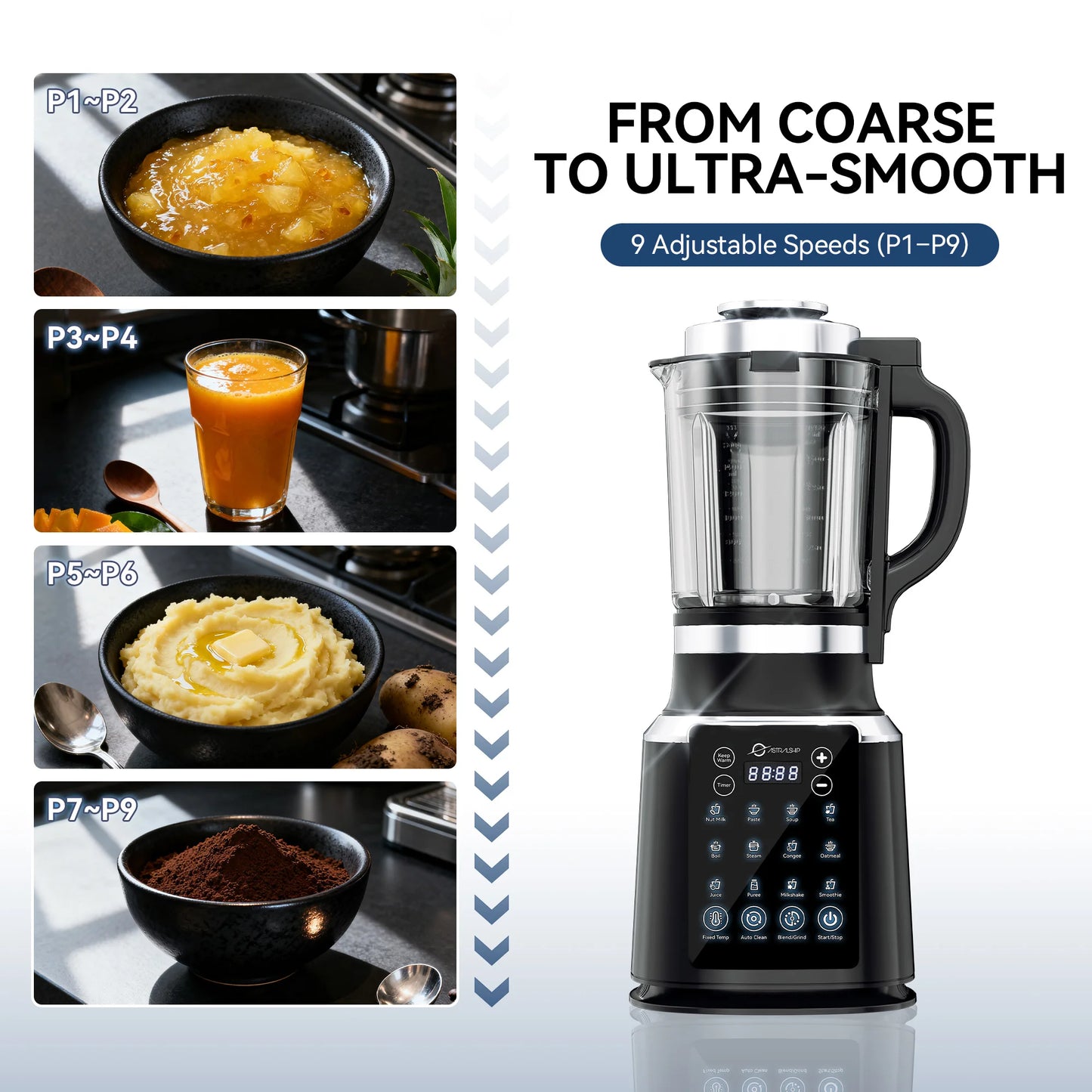 Astralship 1500W Glass Countertop Blender With 14 Presets Auto Clean