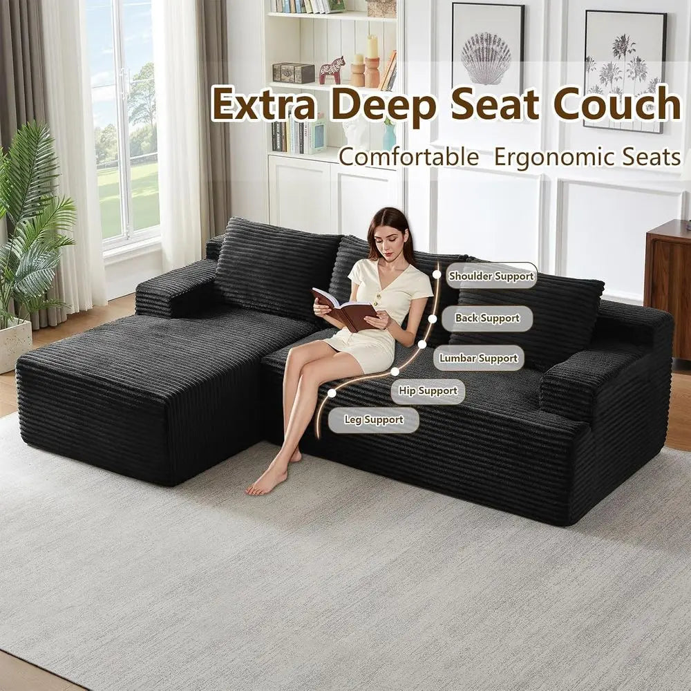 Corduroy Memory Foam L Shape Sectional Sofa Living Room