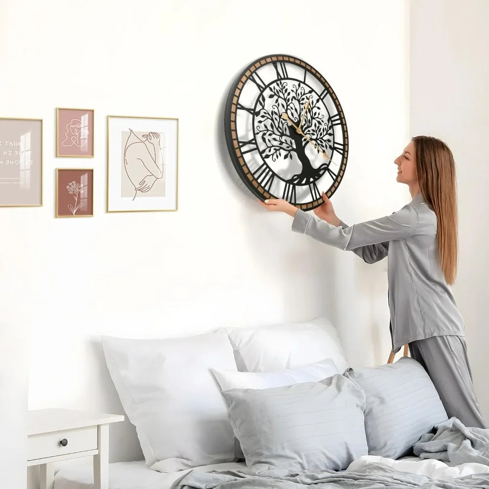 Farmhouse Tree Of Life Rustic Wall Clock With Wood Frame Battery Included