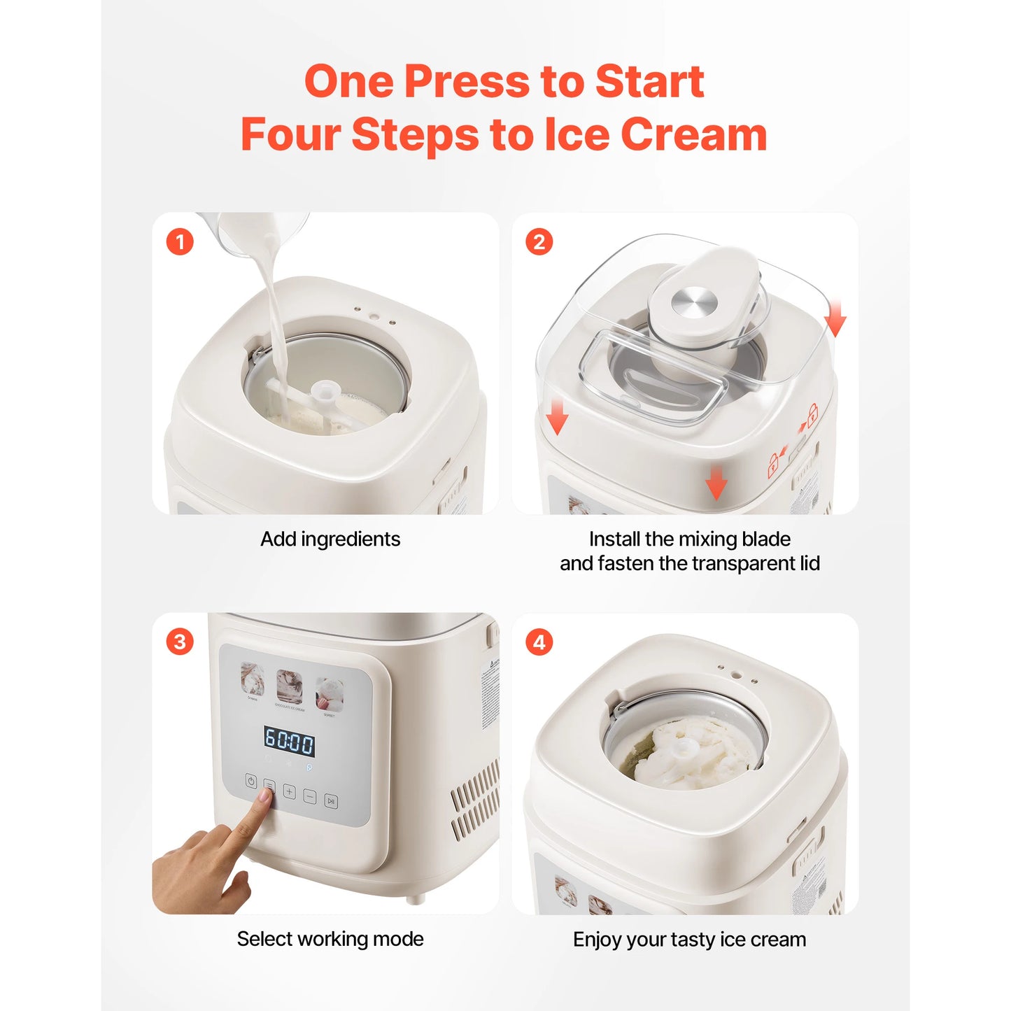 SucceBuy Upright Automatic Ice Cream Maker With Built In Compressor
