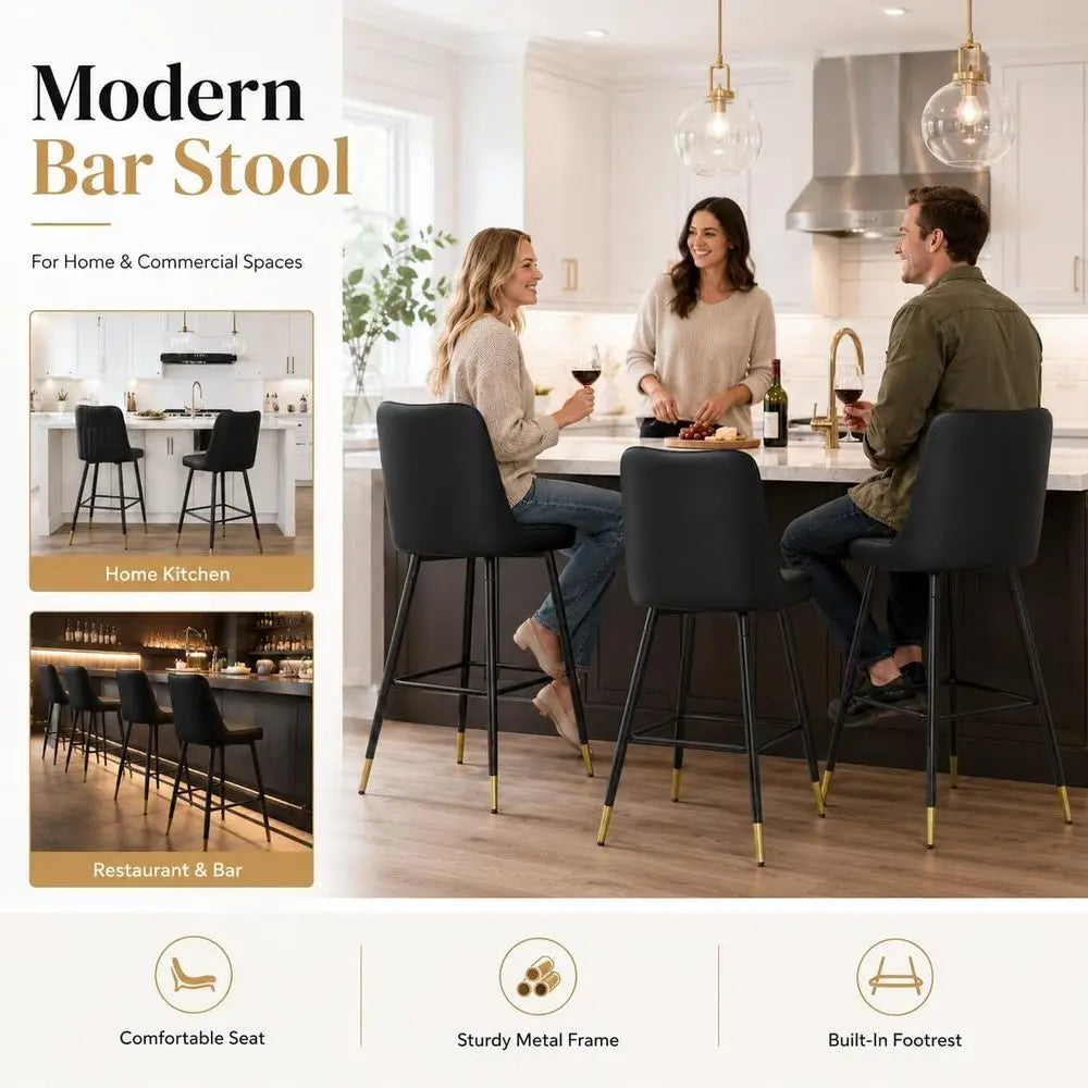 Modern Faux Leather Bar Stools With Back And Metal Frame