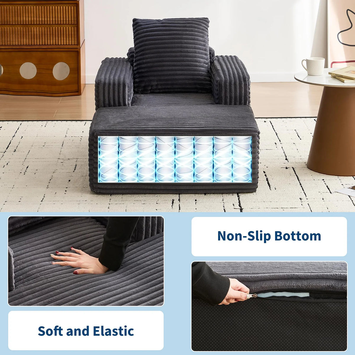 HiMISS Corduroy Cloud Chaise Lounge Sofa With Deep Seat