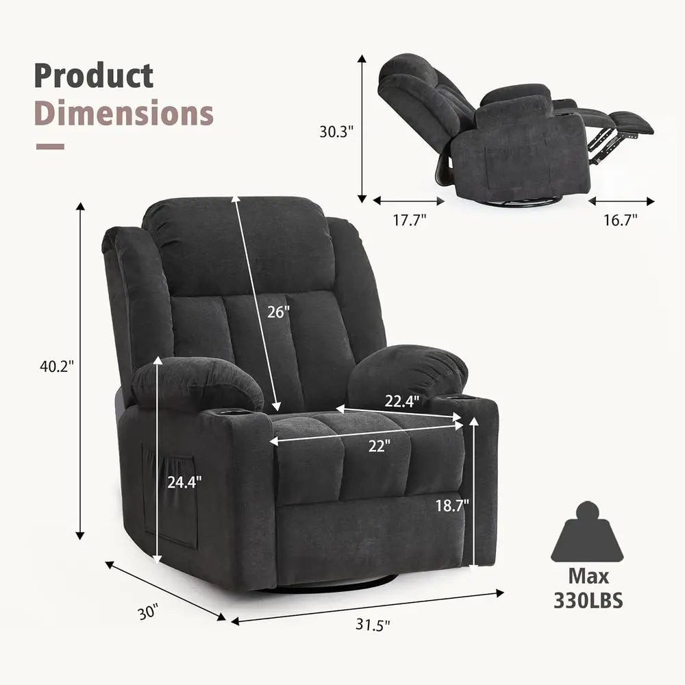 Rocker Swivel Recliner Chair With Massage And Heat