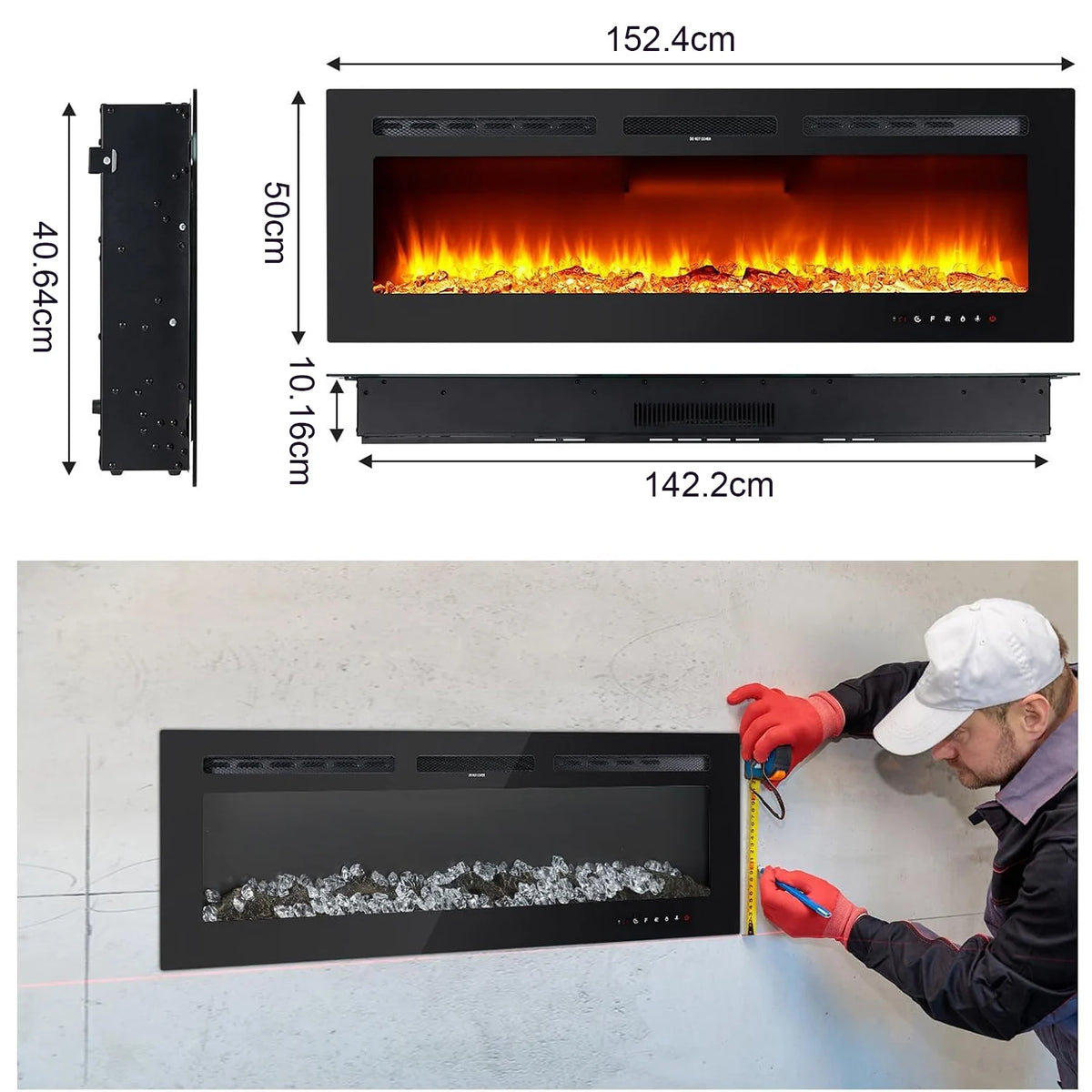 Acekool Wall Mounted Electric Fireplace With 3D Flame Effects Remote Control