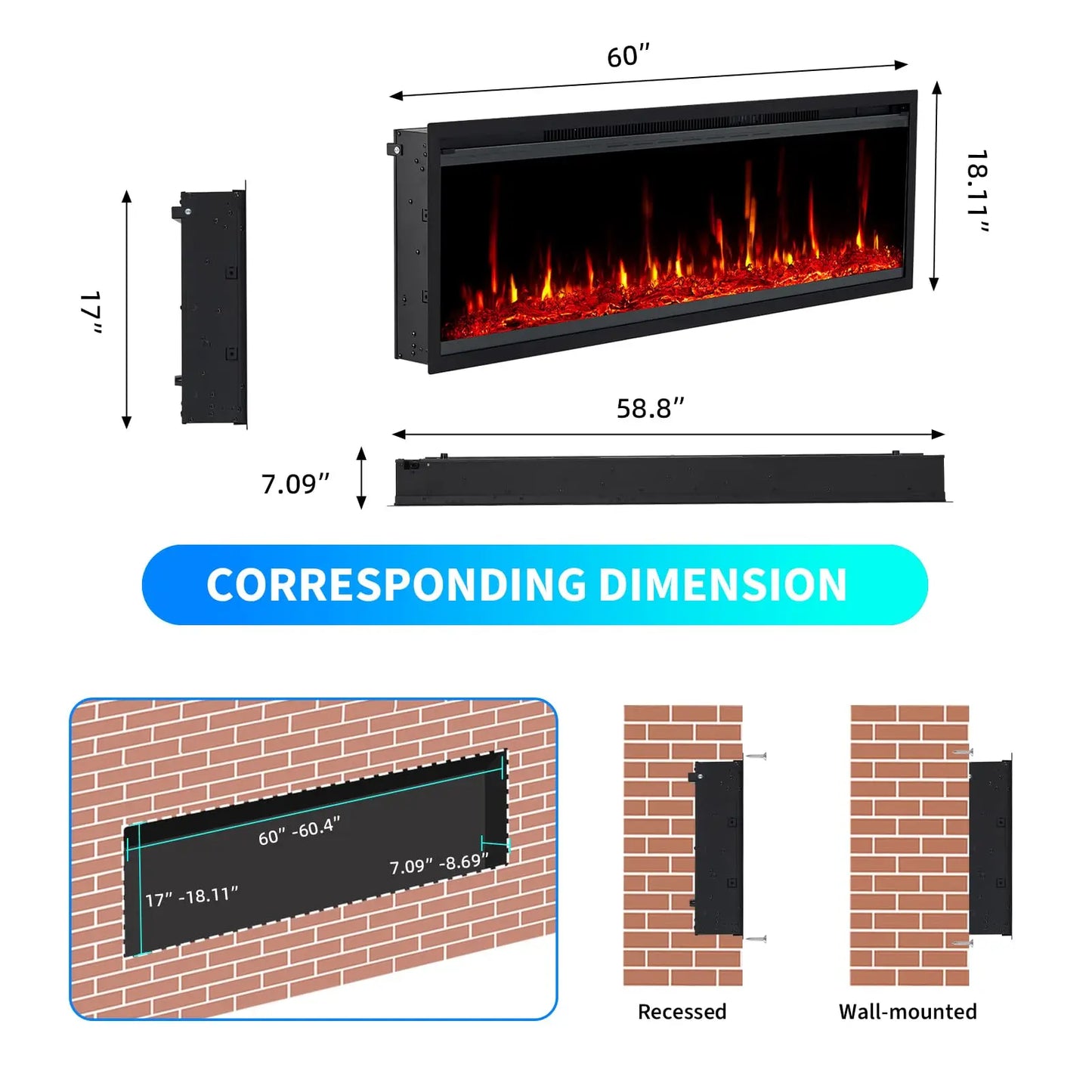 Adoolla Ultra Slim Electric Fireplace Heater With Remote And Thermostat