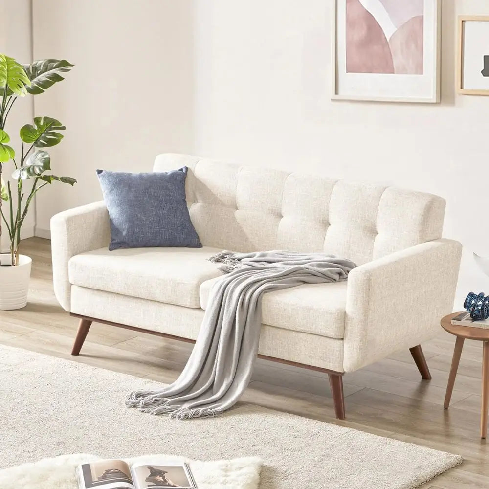 Boucle Upholstered Loveseat Sofa, Button Tufted Living Room Couch