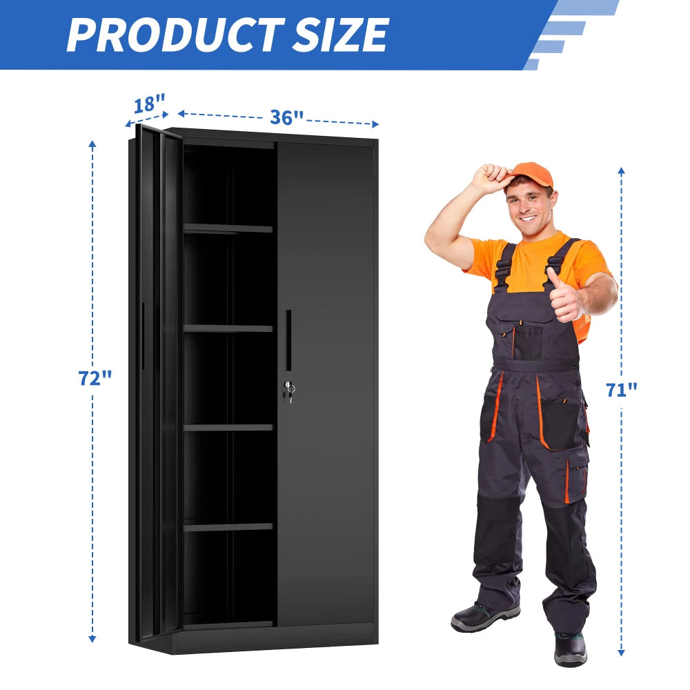 Metal Locking Garage Storage Cabinet With Doors And Shelves