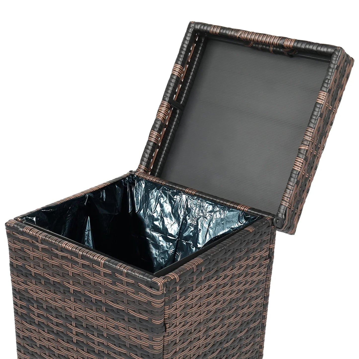 Iron Frame Rattan Trash Can With Top Cover For Garden Yard