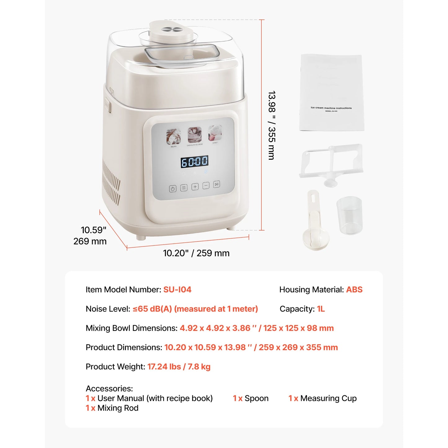 SucceBuy Upright Automatic Ice Cream Maker With Built In Compressor