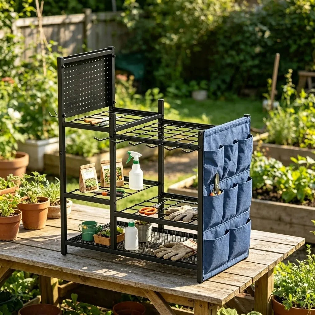 Garden Tool Storage Rack Heavy Duty Iron Organizer For Shovels And Rakes
