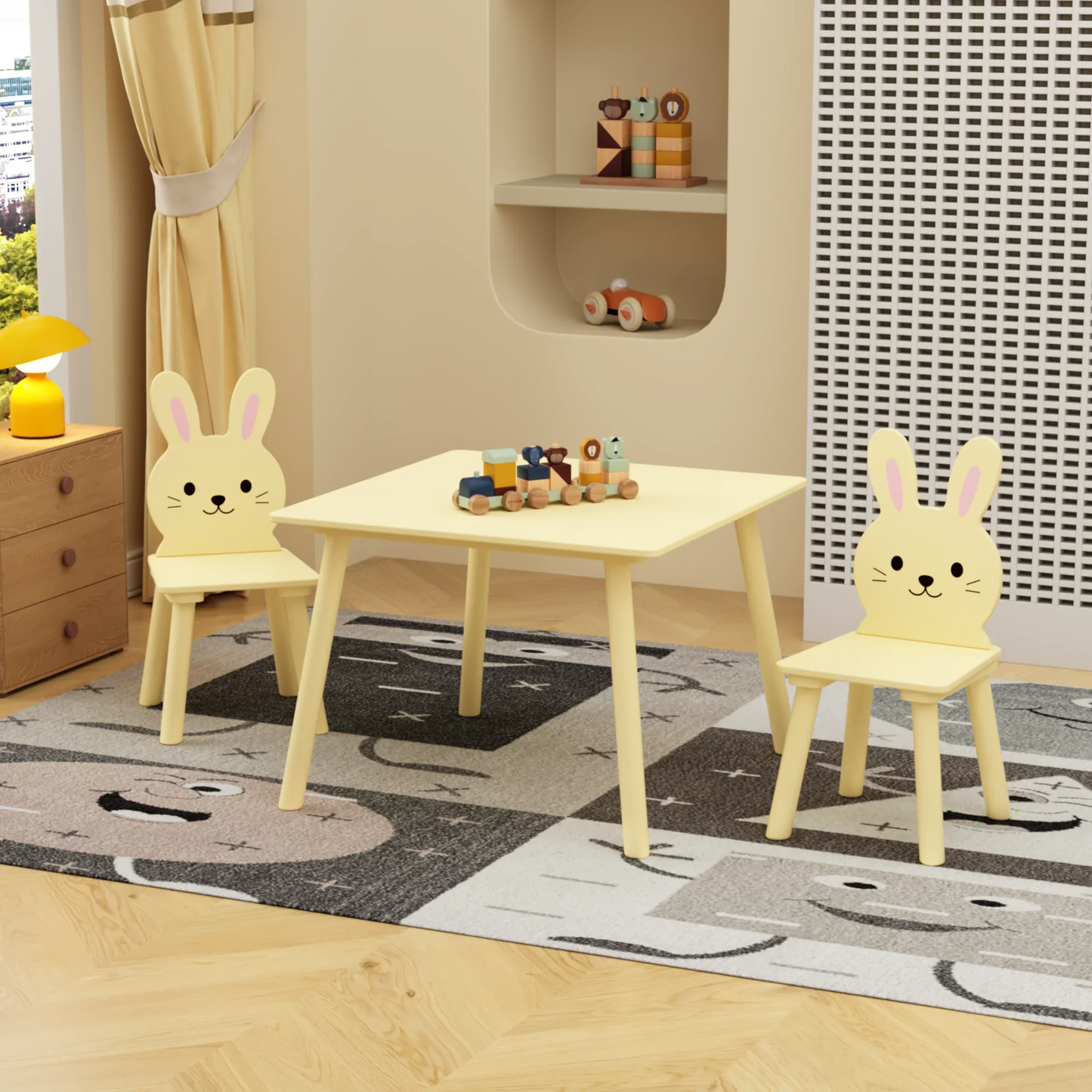 Kids Bunny Table and Chair Set for Toddlers Wooden Design