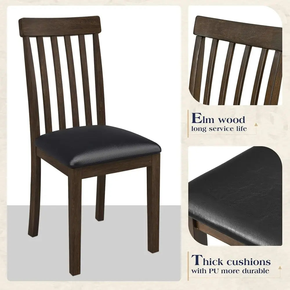 Ticify 7 Piece Solid Wood Dining Set With Marble Table