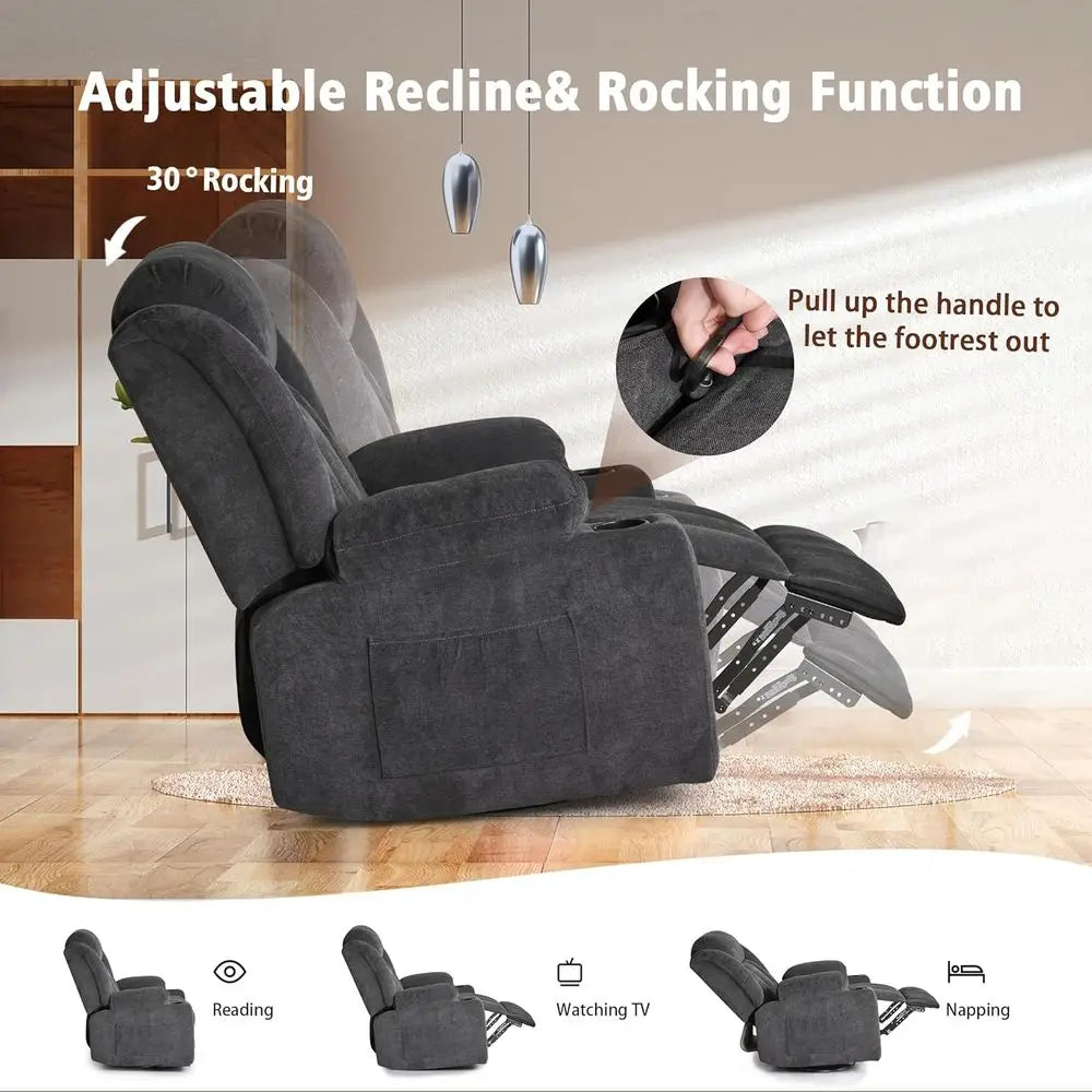 Rocker Swivel Recliner Chair With Massage And Heat