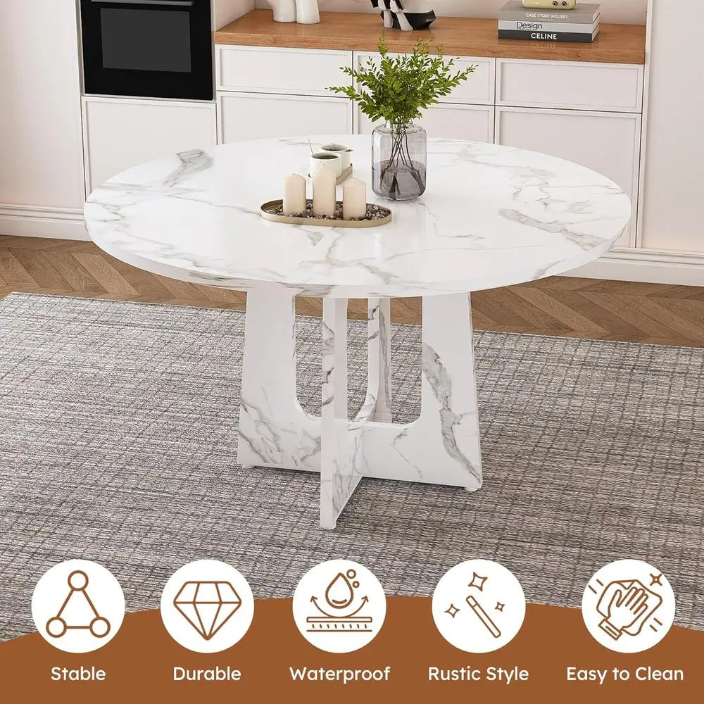 Ticify Marble Round Armhouse Dining Table Set For Four