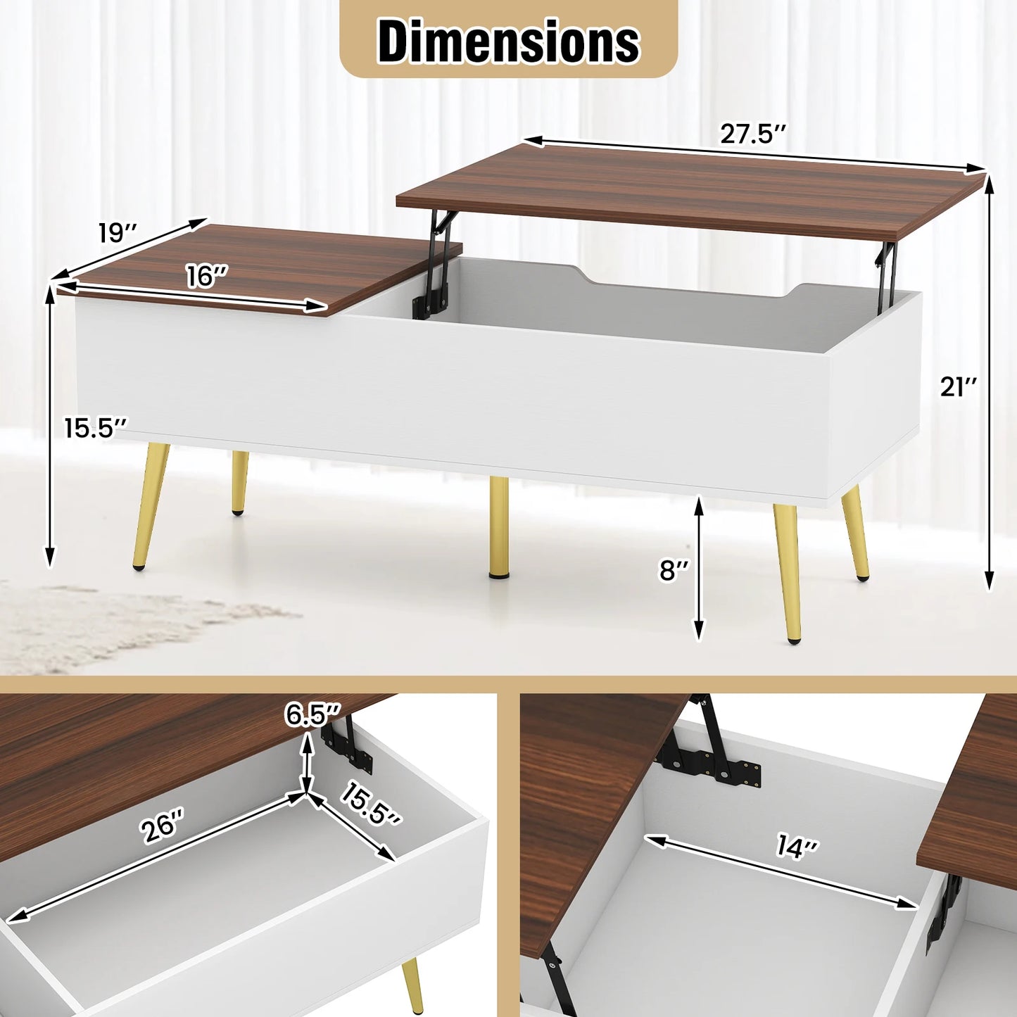 HOMASIS Lift Top Coffee Table With Hidden Compartments