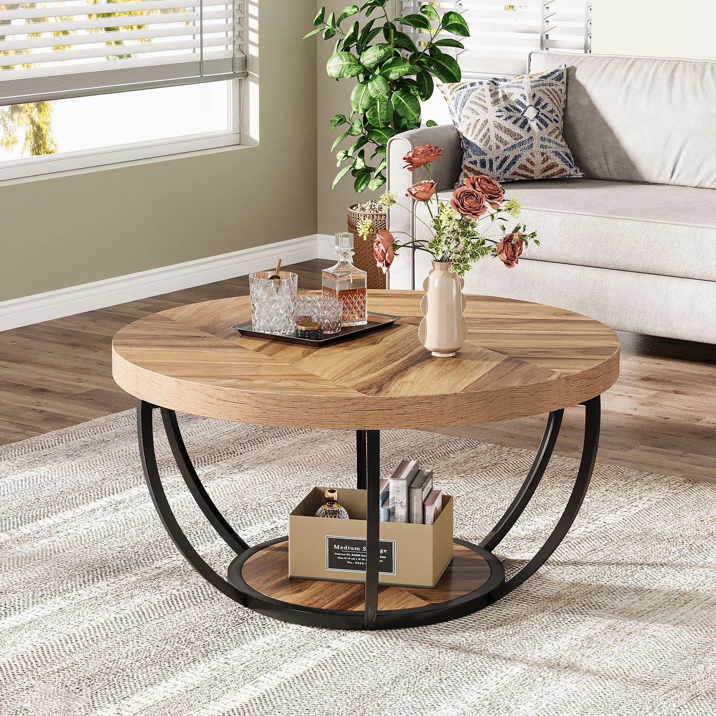 Tribesigns Industrial Two Tier Coffee Table With Storage Shelves