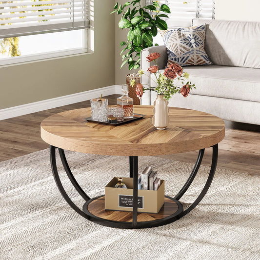 Tribesigns Industrial Two Tier Coffee Table With Storage Shelves