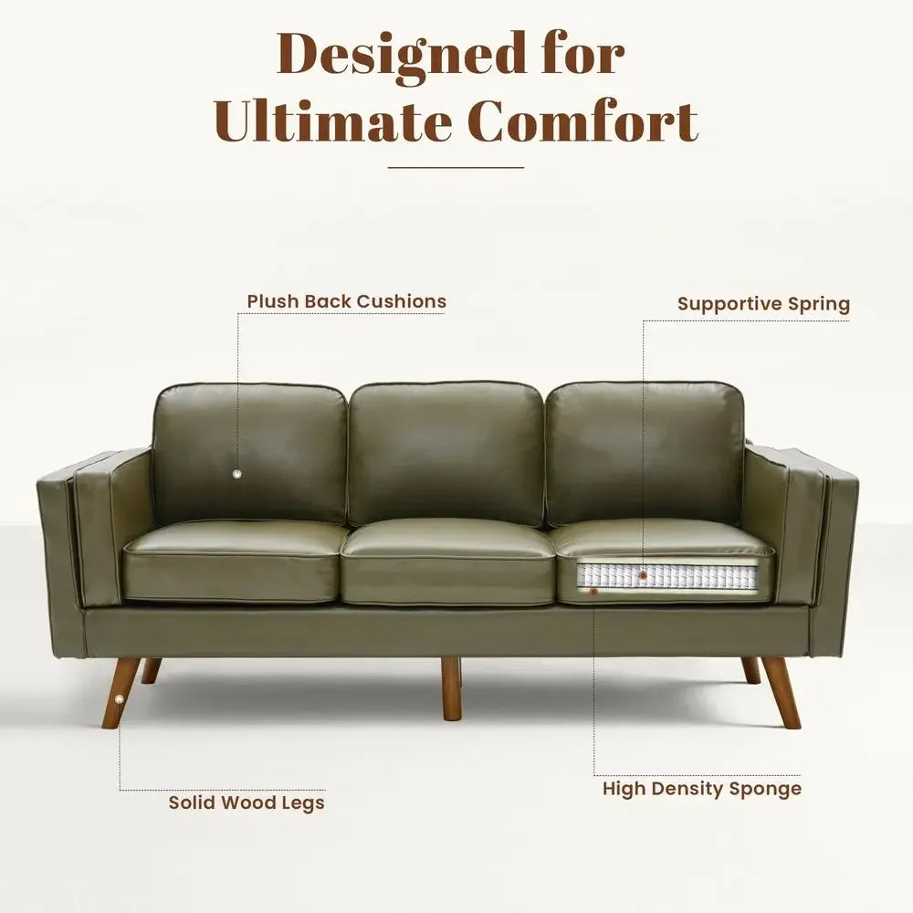 XMSJ Mid Century Modern Faux Leather Sofa Set With Ottoman And Solid Wood Frame