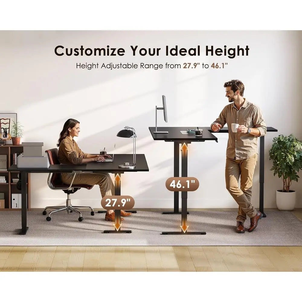 Electric L Shaped Height Adjustable Standing Desk For Home Office