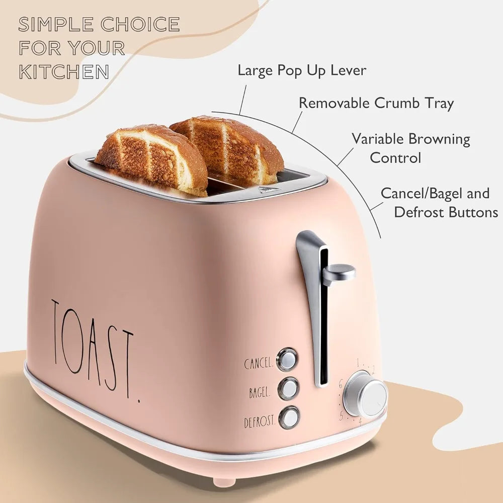 Retro Style Toaster With Wide Slots Bagel Defrost Tray