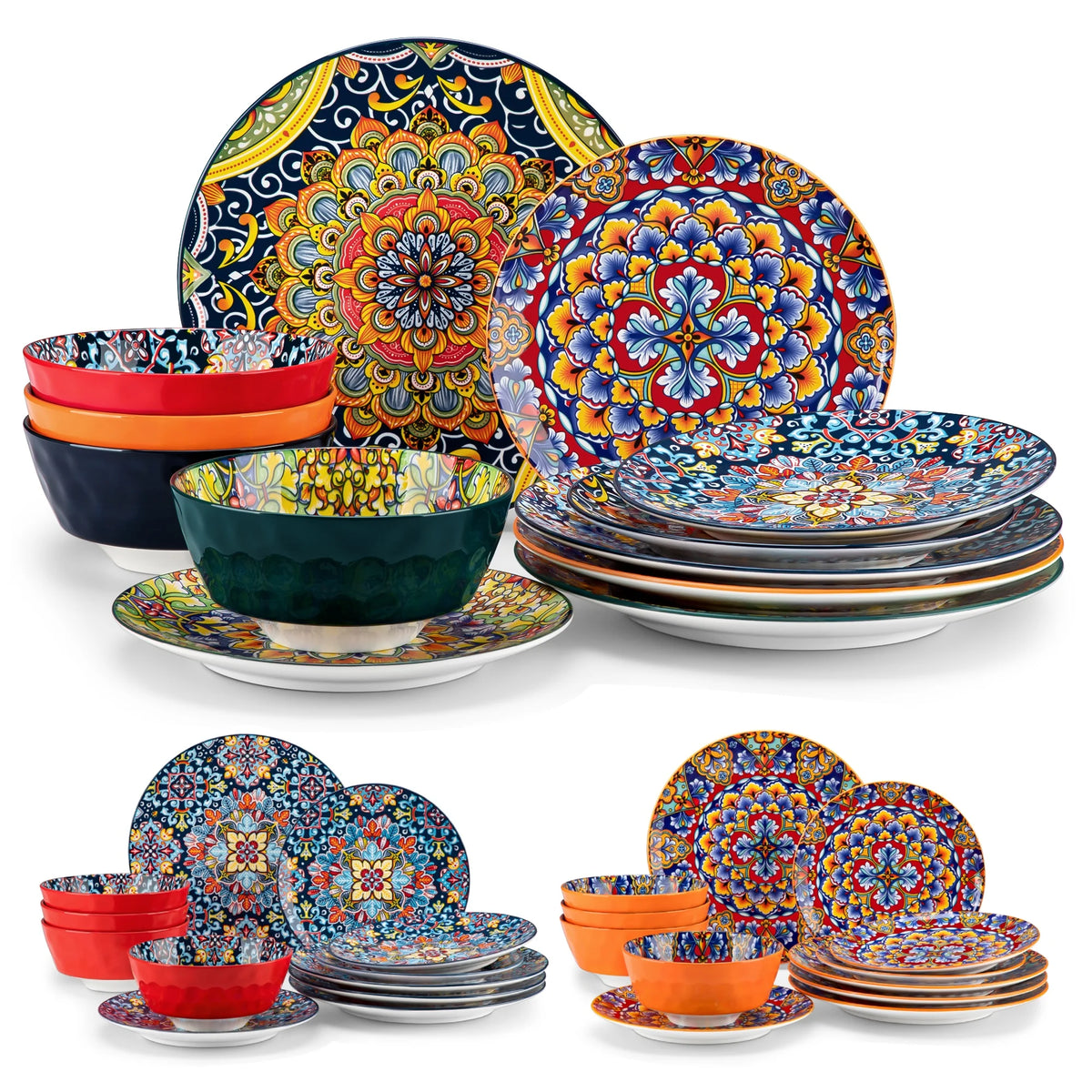 Malacasa Bohemian Ceramic Dinnerware Set With Floral Porcelain Plates
