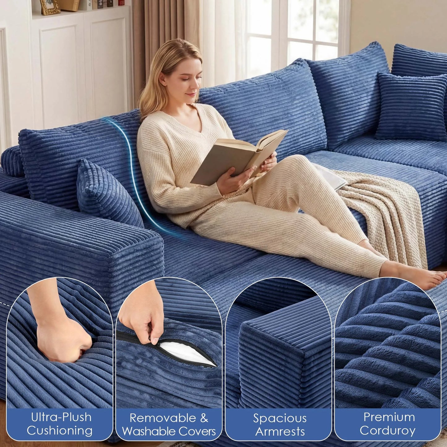 Redlife Modular Sectional Sofa With Removable Covers And Ottoman