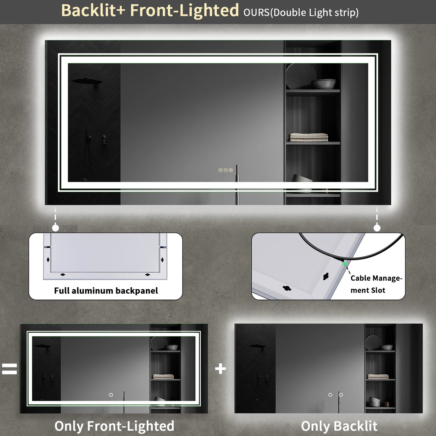 Wisfor LED Bathroom Mirror Front Backlit Anti Fog Memory Dimmer