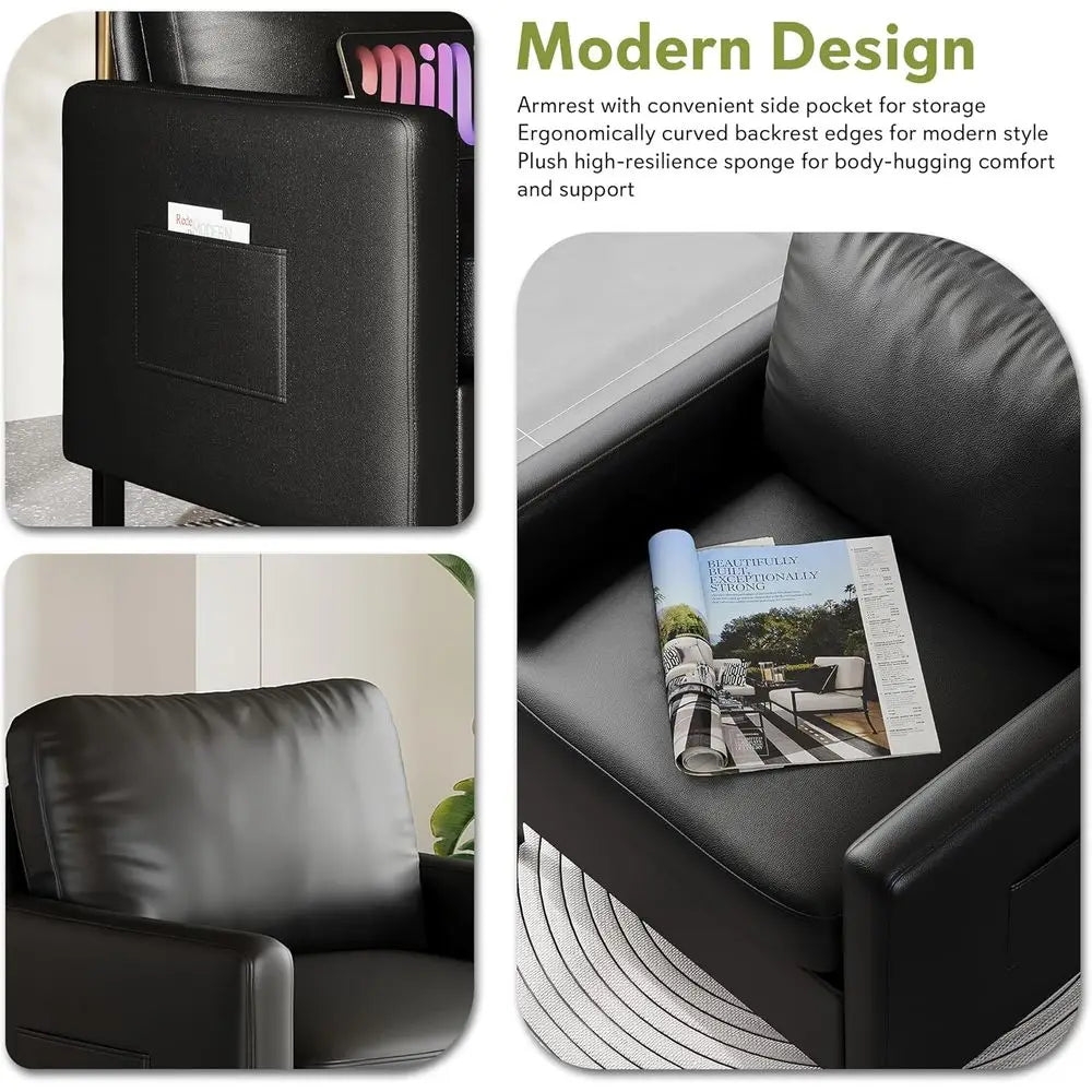 Faux Leather Accent Chairs With Arms Metal Frame For Living Room