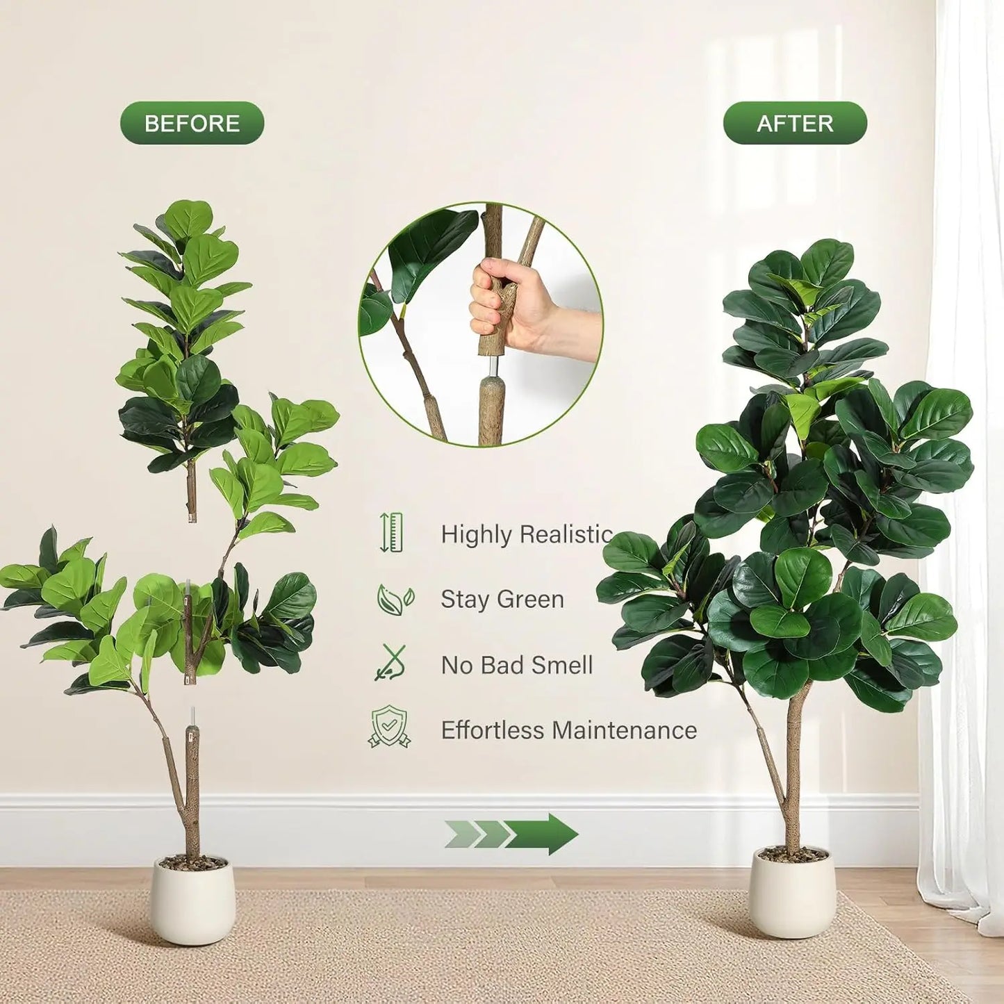 HiMISS Fiddle Leaf Fig Tree Artificial Ficus Lyrata In Planter